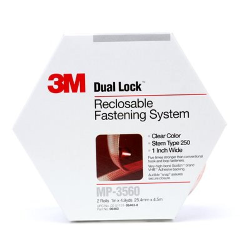 3M (815) MP3560 3M Dual Lock Reclosable Fastener MP3560 250 Clear, 1 in x 4.9 yd, 0.22 in engaged thickness, 2 per pack 5 per case, Boxed, 3M Stock No. 7000051895