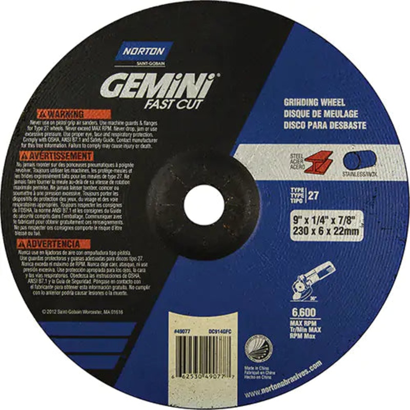 Gemini Depressed Centre Grinding Wheels 7/8" - 66253049077