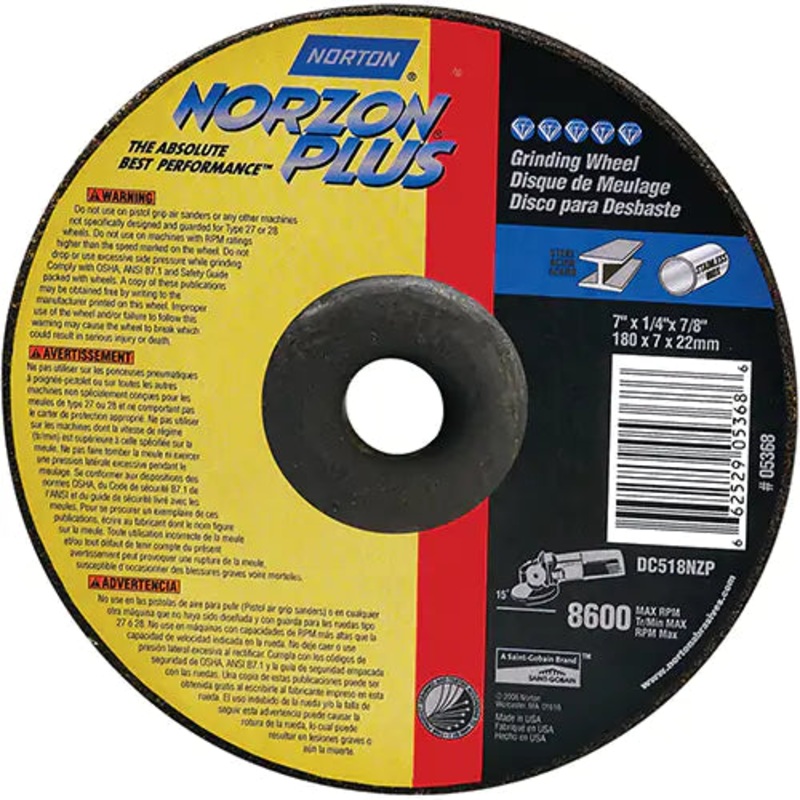 Norzon Plus Depressed Centre Grinding Wheels 7/8" - 66252843328