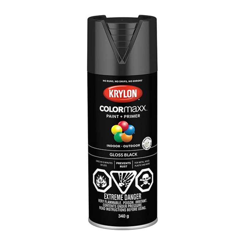 Sherwin Williams 45505 Krylon COLORmaxx Paint + Primer, Gloss, Black, 340 g