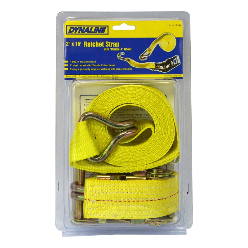 Dynaline 12341 Ratchet Strap 2 x 15' J-Hooks, 4000 lb. ULL Yellow