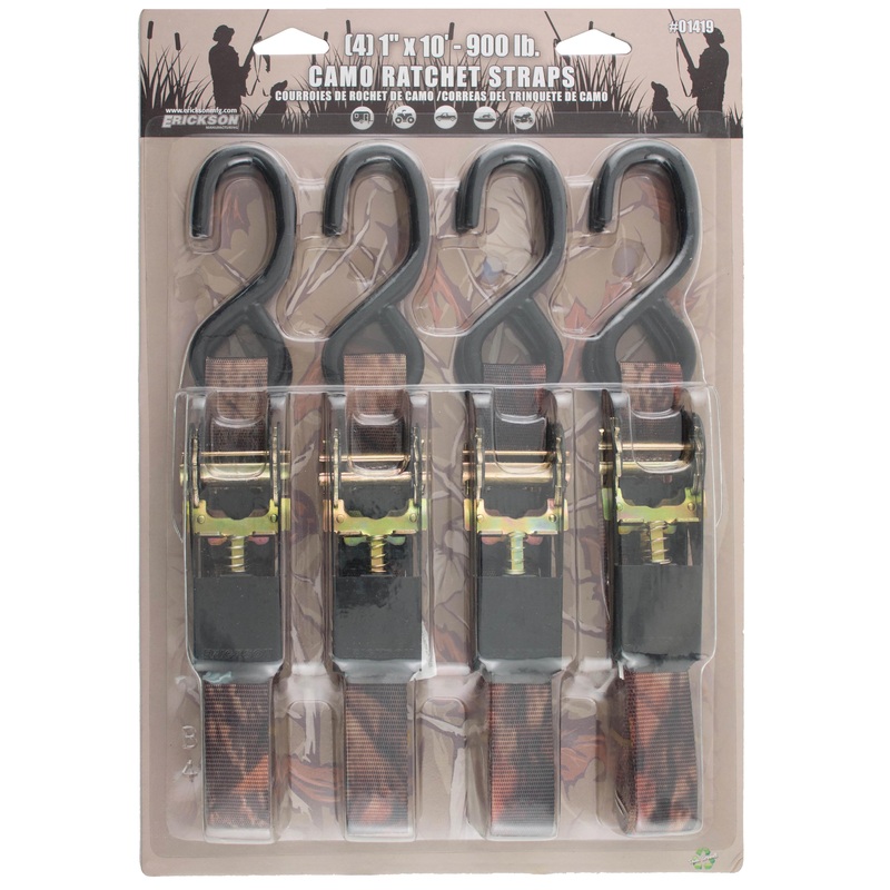 Erickson 01419 4 Pk. 1"x10' 900 lb Ratcheting Tie Down Straps CAMO