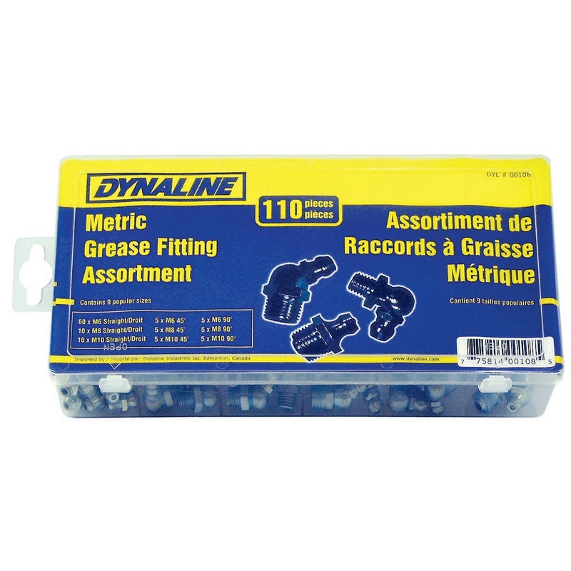 Dynaline 00108 Metric Grease Fitting Assort, 110 Pieces / 9 Sizes