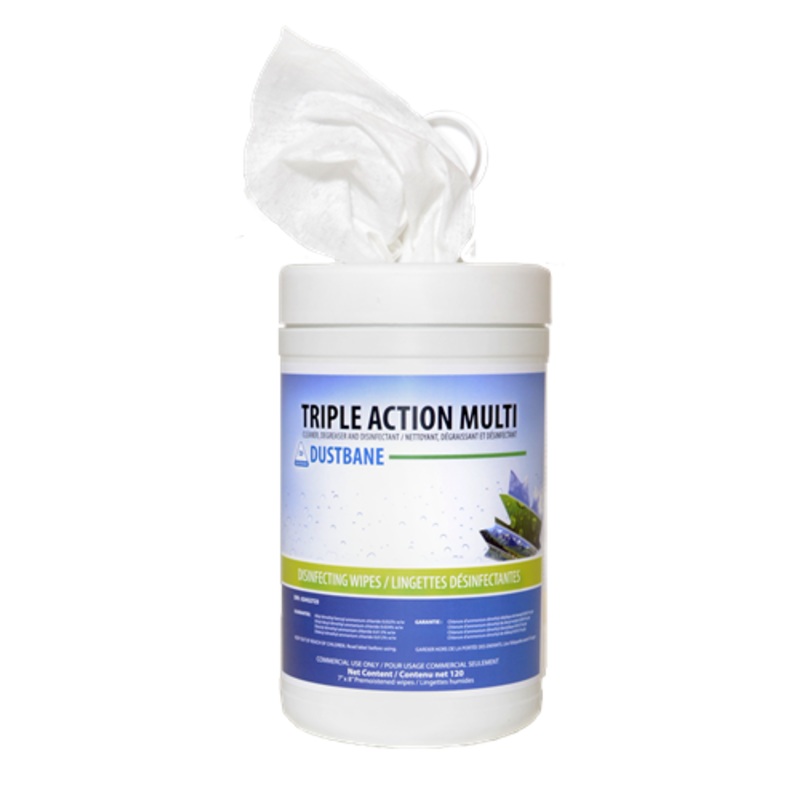 Dustbane 53376 Triple Action Multi Cleaner, Degreaser & Disinfectant Wipes, 120 pk