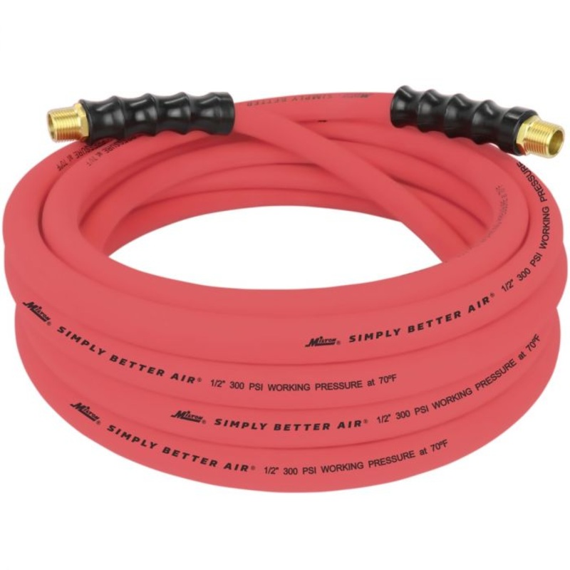 Milton (625) ULR122512 Milton 1/2" Ultra Lightweight Rubber Hose, 25' Air Hose w/ 1/2" NPT Male Inlet Thread Ends