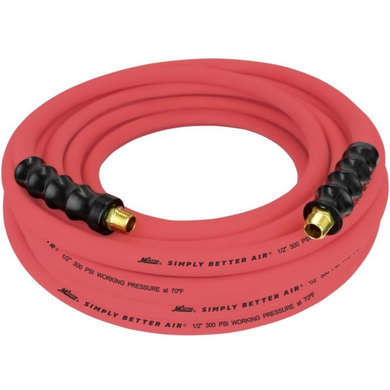 Milton (625) ULR125038 Milton 1/2" Ultra Lightweight Rubber Hose, 50' Air Hose w/ 3/8" NPT Male Inlet Thread Ends