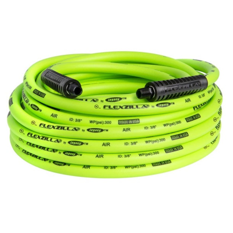 Flexzilla HFZ3850YW2-CA Flexzilla Air Hose, 3/8" x 50 FT, 1/4" MNPT Fittings, ZillaGreen