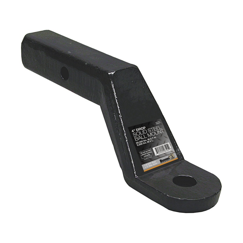 Buyers Products 1803055 2 Inch Heavy-Duty Ball Mount 4 Inch Drop x 7-7/8 Long Tube Black For 1 Inch Hole