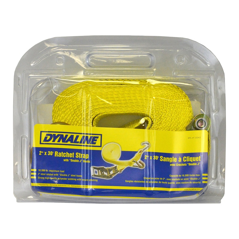 Dynaline 12343 Ratchet Strap 2 x 30' J-Hooks, 10000 lb. Yellow