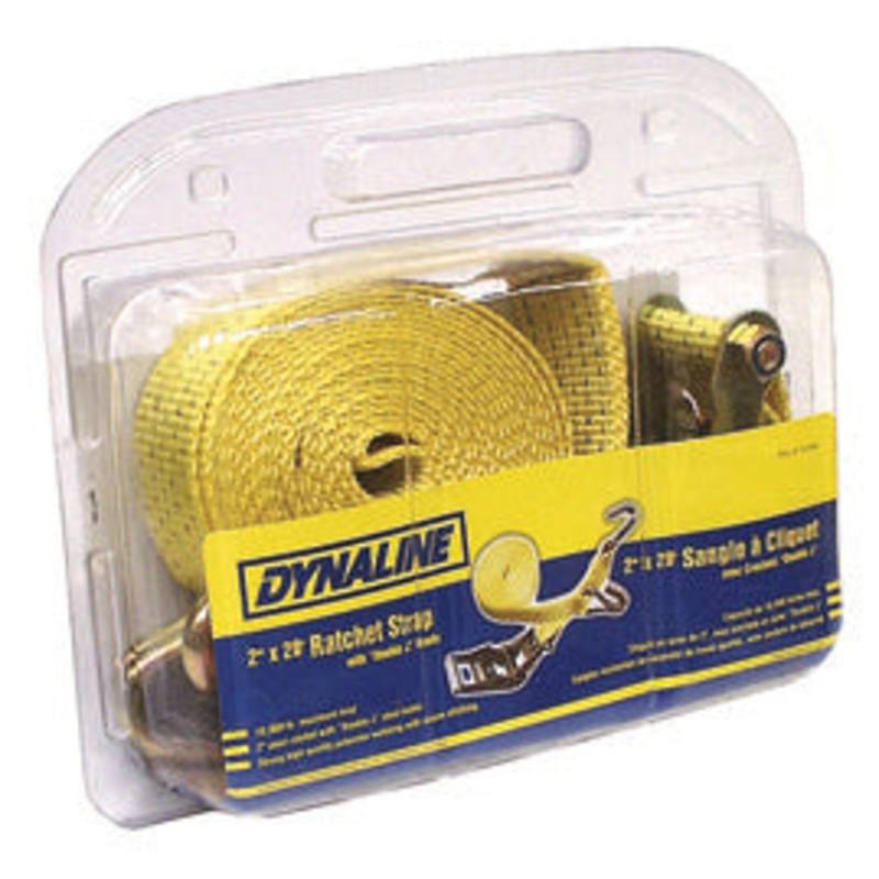 Dynaline 12346 Ratchet Strap 2" x 20' J-Hooks, 10000 lb. Yellow