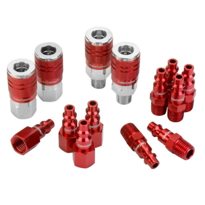 Flexzilla A73458D-CA Flexzilla ColorConnex Coupler and Plug Kit, Type D, 1/4" NPT, 1/4" Body, Red, 14-Piece