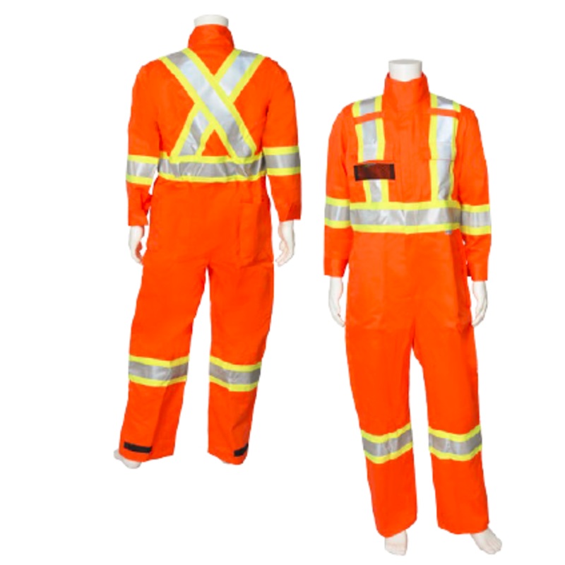 Viking 404775400LR Viking Firewall FR CSA Striped High Visibility FR Coveralls - 7 oz. - Orange
